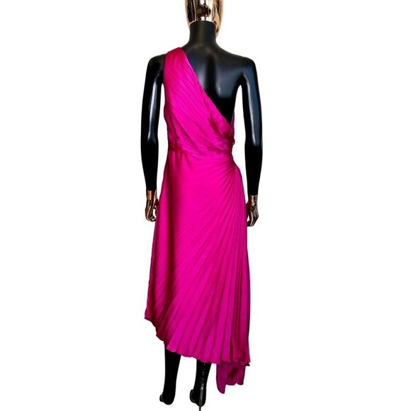 Rosevelvet Magenta One-Shoulder Pleated Cutout Midi Dress NWT Medium - Picture 3 of 10